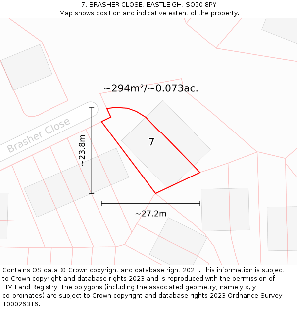 7, BRASHER CLOSE, EASTLEIGH, SO50 8PY: Plot and title map