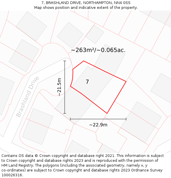 7, BRASHLAND DRIVE, NORTHAMPTON, NN4 0SS: Plot and title map