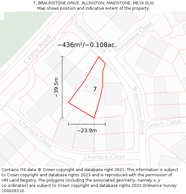 7, BRAUNSTONE DRIVE, ALLINGTON, MAIDSTONE, ME16 0UG: Plot and title map