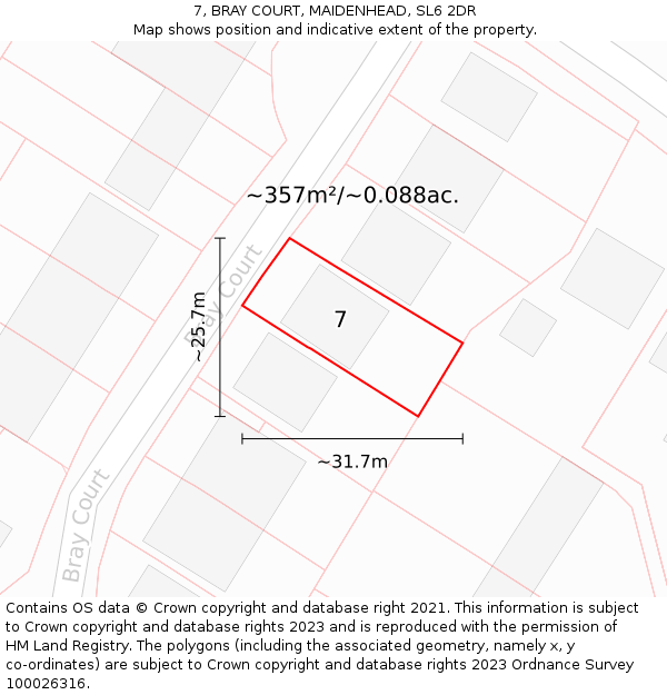 7, BRAY COURT, MAIDENHEAD, SL6 2DR: Plot and title map