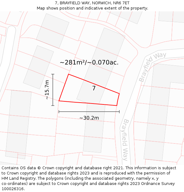 7, BRAYFIELD WAY, NORWICH, NR6 7ET: Plot and title map