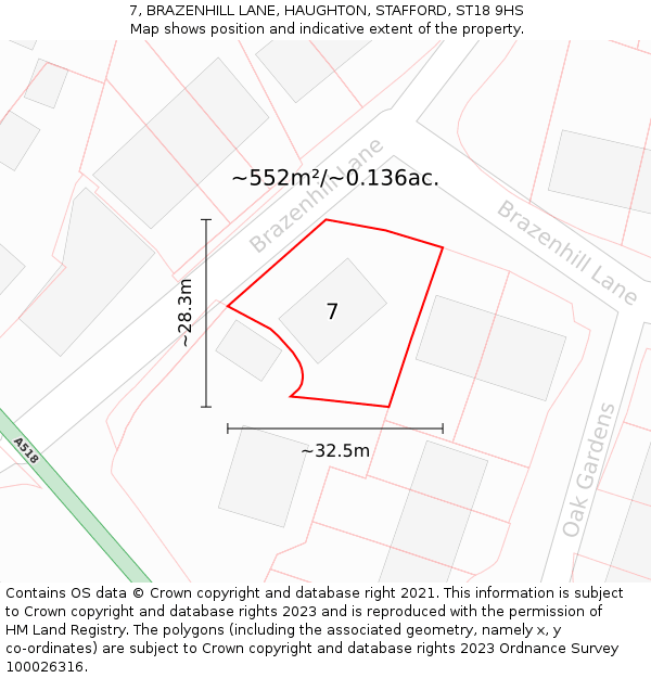7, BRAZENHILL LANE, HAUGHTON, STAFFORD, ST18 9HS: Plot and title map