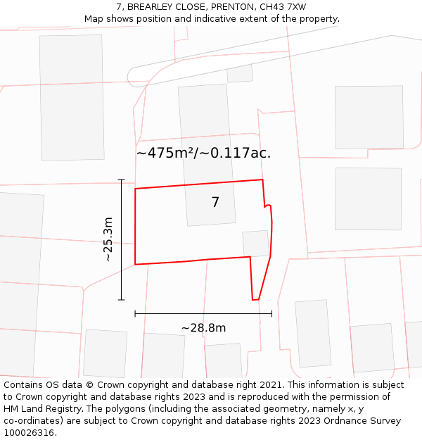7, BREARLEY CLOSE, PRENTON, CH43 7XW: Plot and title map