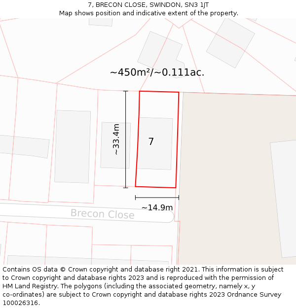 7, BRECON CLOSE, SWINDON, SN3 1JT: Plot and title map