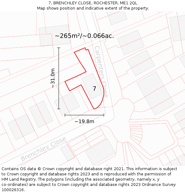 7, BRENCHLEY CLOSE, ROCHESTER, ME1 2QL: Plot and title map