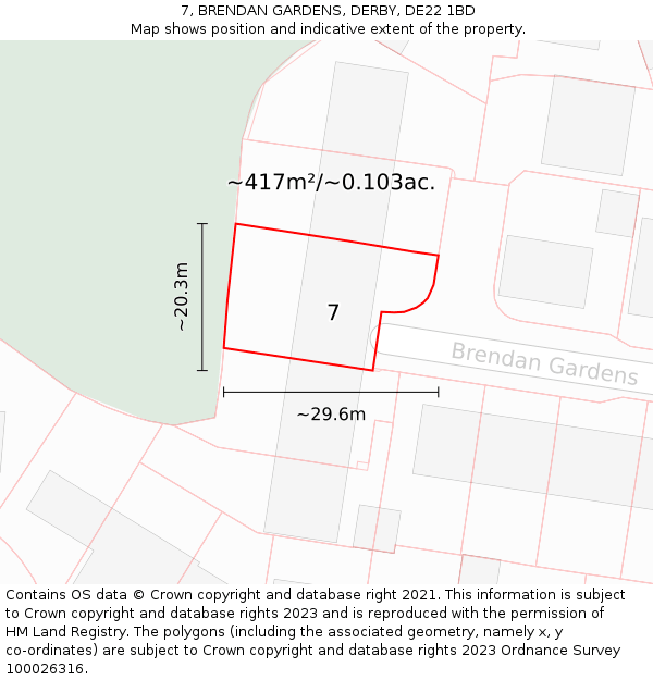 7, BRENDAN GARDENS, DERBY, DE22 1BD: Plot and title map