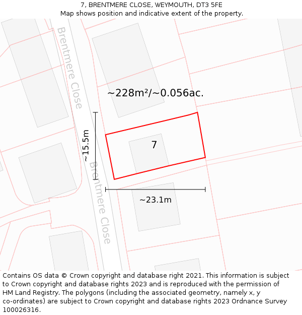 7, BRENTMERE CLOSE, WEYMOUTH, DT3 5FE: Plot and title map