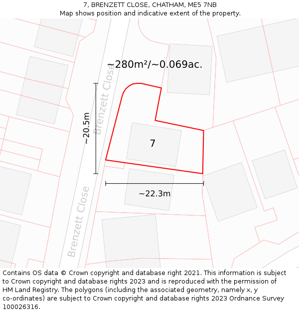7, BRENZETT CLOSE, CHATHAM, ME5 7NB: Plot and title map