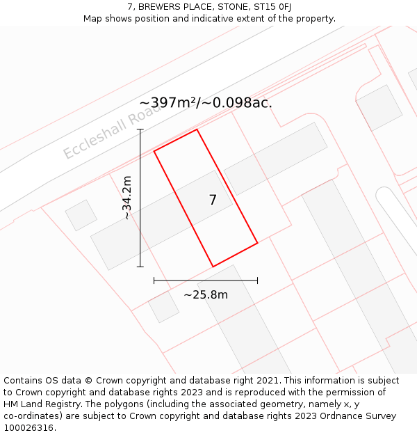 7, BREWERS PLACE, STONE, ST15 0FJ: Plot and title map
