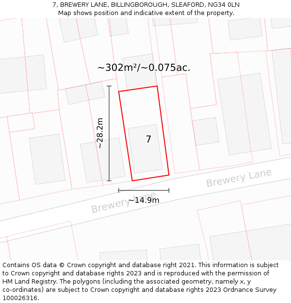7, BREWERY LANE, BILLINGBOROUGH, SLEAFORD, NG34 0LN: Plot and title map