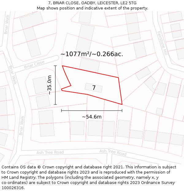 7, BRIAR CLOSE, OADBY, LEICESTER, LE2 5TG: Plot and title map
