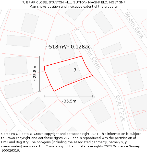 7, BRIAR CLOSE, STANTON HILL, SUTTON-IN-ASHFIELD, NG17 3NF: Plot and title map