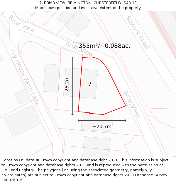 7, BRIAR VIEW, BRIMINGTON, CHESTERFIELD, S43 1EJ: Plot and title map