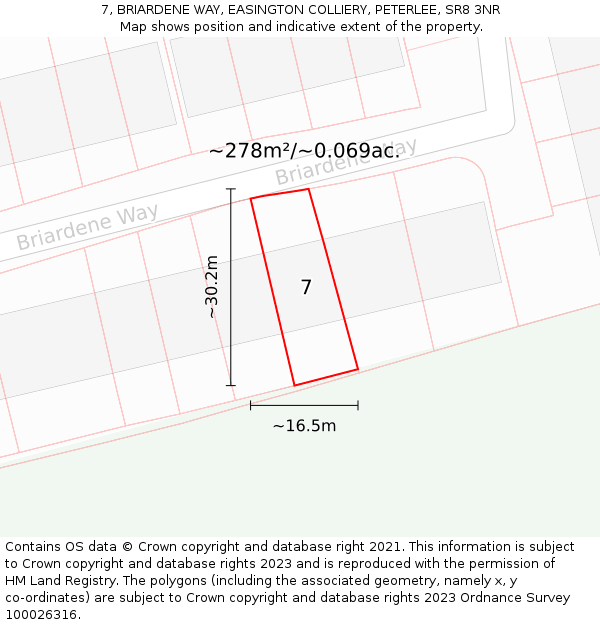 7, BRIARDENE WAY, EASINGTON COLLIERY, PETERLEE, SR8 3NR: Plot and title map