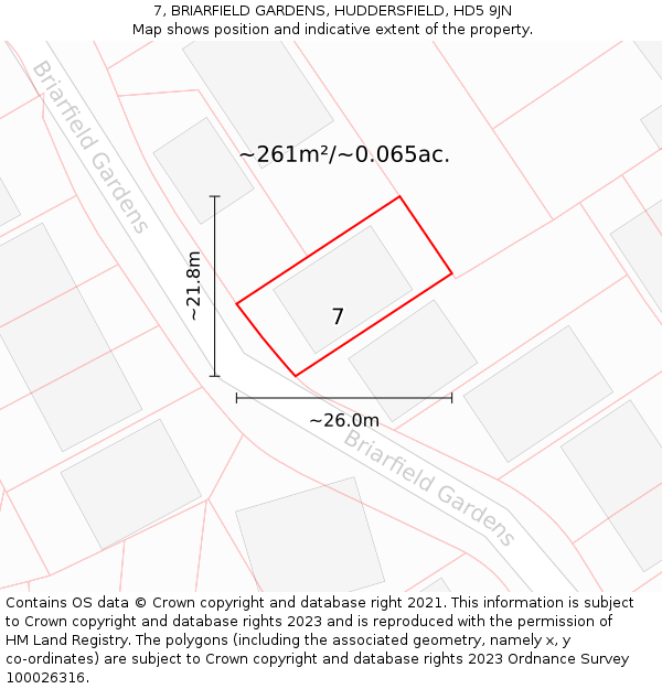7, BRIARFIELD GARDENS, HUDDERSFIELD, HD5 9JN: Plot and title map
