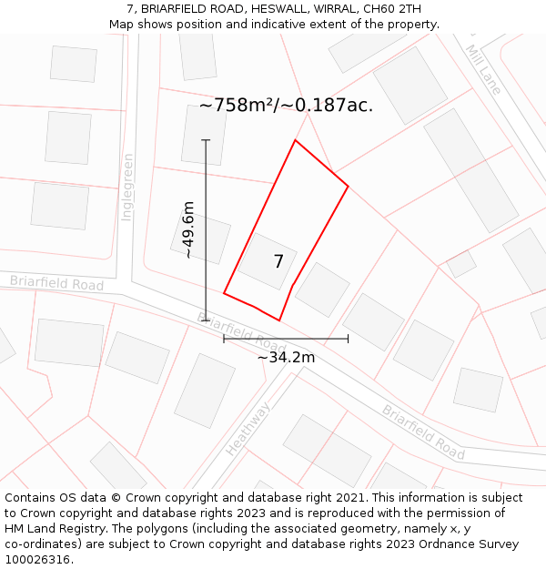 7, BRIARFIELD ROAD, HESWALL, WIRRAL, CH60 2TH: Plot and title map