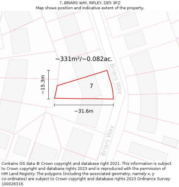 7, BRIARS WAY, RIPLEY, DE5 3PZ: Plot and title map