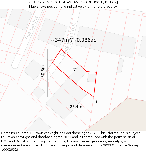 7, BRICK KILN CROFT, MEASHAM, SWADLINCOTE, DE12 7JJ: Plot and title map