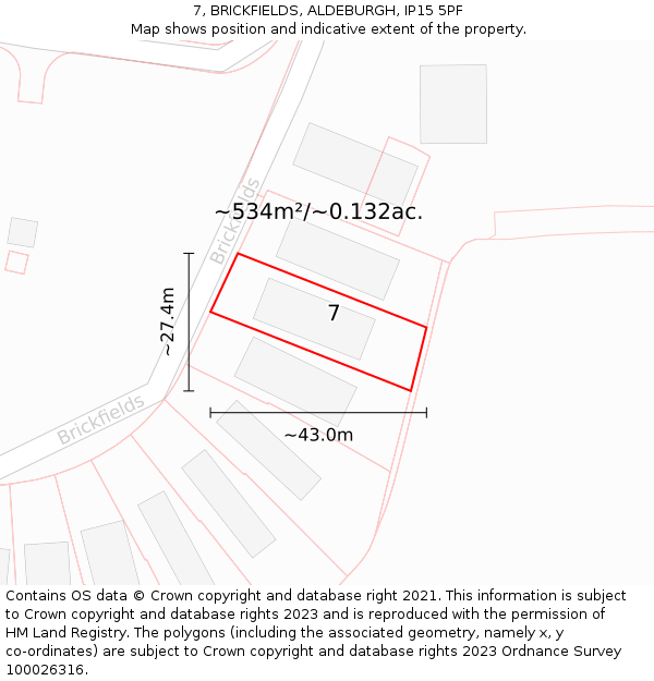 7, BRICKFIELDS, ALDEBURGH, IP15 5PF: Plot and title map