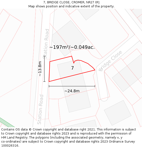 7, BRIDGE CLOSE, CROMER, NR27 0FJ: Plot and title map