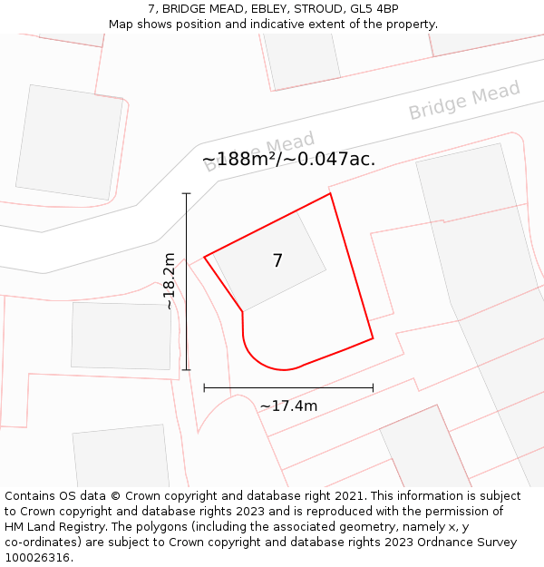 7, BRIDGE MEAD, EBLEY, STROUD, GL5 4BP: Plot and title map