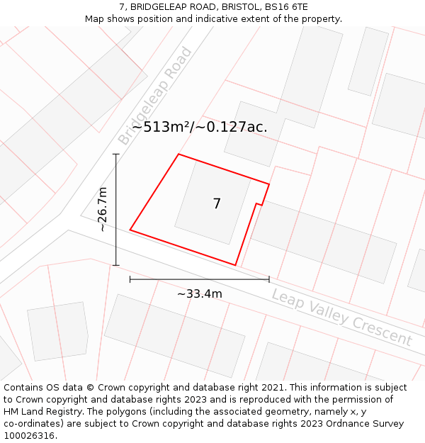 7, BRIDGELEAP ROAD, BRISTOL, BS16 6TE: Plot and title map