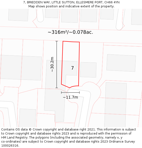 7, BRIEDDEN WAY, LITTLE SUTTON, ELLESMERE PORT, CH66 4YN: Plot and title map