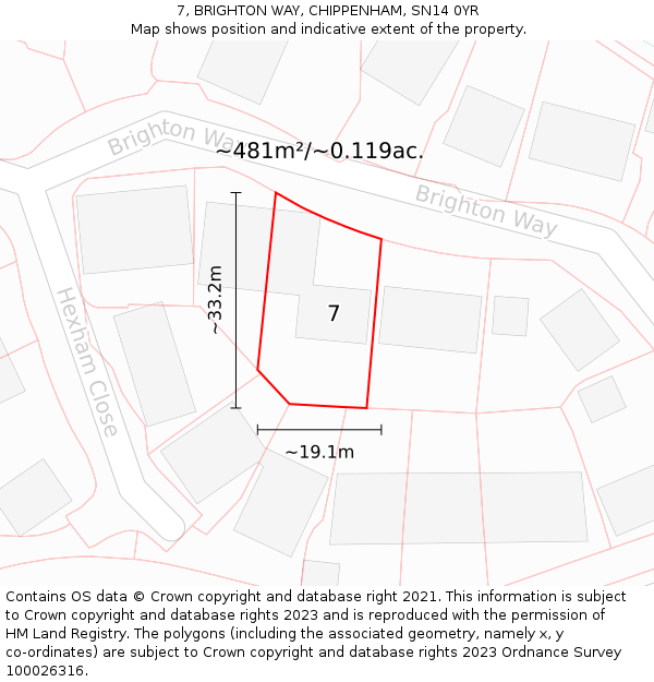 7, BRIGHTON WAY, CHIPPENHAM, SN14 0YR: Plot and title map