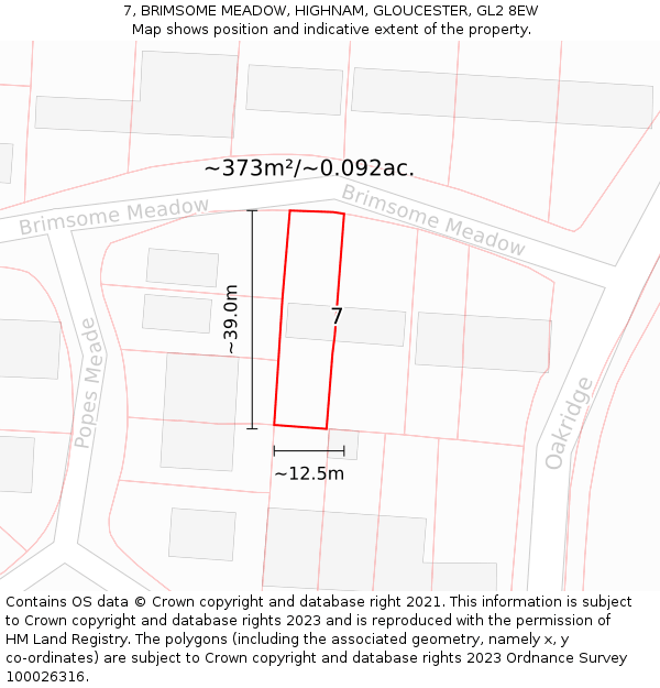 7, BRIMSOME MEADOW, HIGHNAM, GLOUCESTER, GL2 8EW: Plot and title map