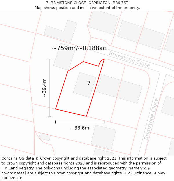 7, BRIMSTONE CLOSE, ORPINGTON, BR6 7ST: Plot and title map