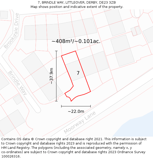 7, BRINDLE WAY, LITTLEOVER, DERBY, DE23 3ZB: Plot and title map