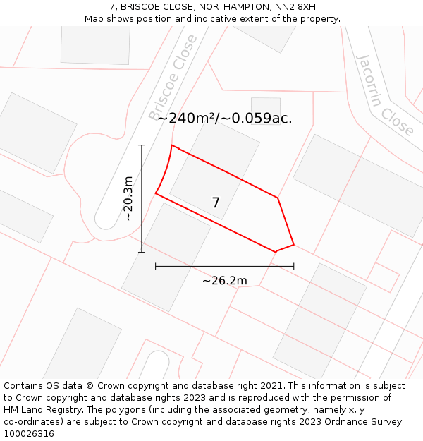 7, BRISCOE CLOSE, NORTHAMPTON, NN2 8XH: Plot and title map