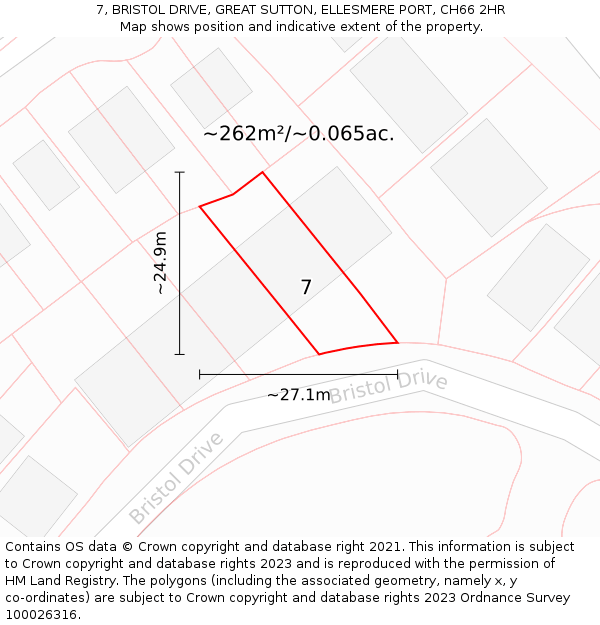 7, BRISTOL DRIVE, GREAT SUTTON, ELLESMERE PORT, CH66 2HR: Plot and title map