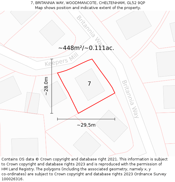 7, BRITANNIA WAY, WOODMANCOTE, CHELTENHAM, GL52 9QP: Plot and title map