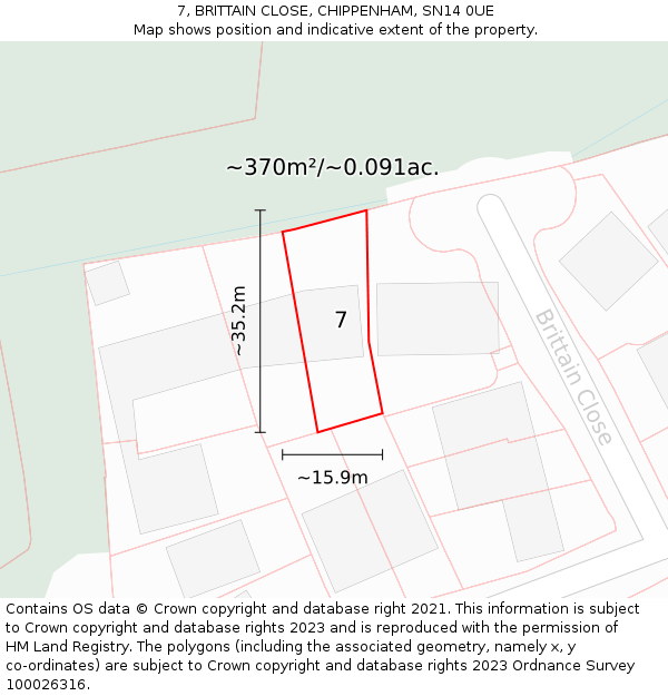 7, BRITTAIN CLOSE, CHIPPENHAM, SN14 0UE: Plot and title map