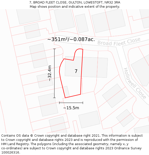 7, BROAD FLEET CLOSE, OULTON, LOWESTOFT, NR32 3RA: Plot and title map