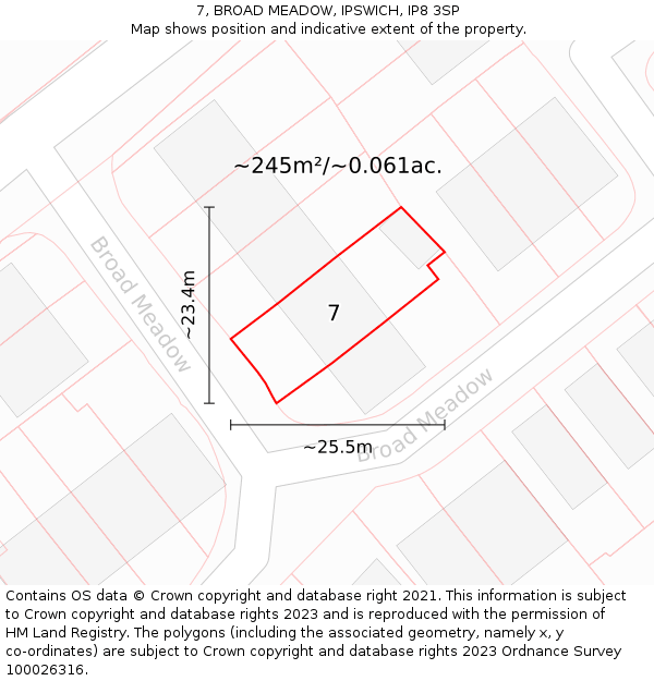 7, BROAD MEADOW, IPSWICH, IP8 3SP: Plot and title map