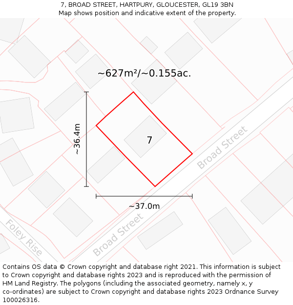7, BROAD STREET, HARTPURY, GLOUCESTER, GL19 3BN: Plot and title map