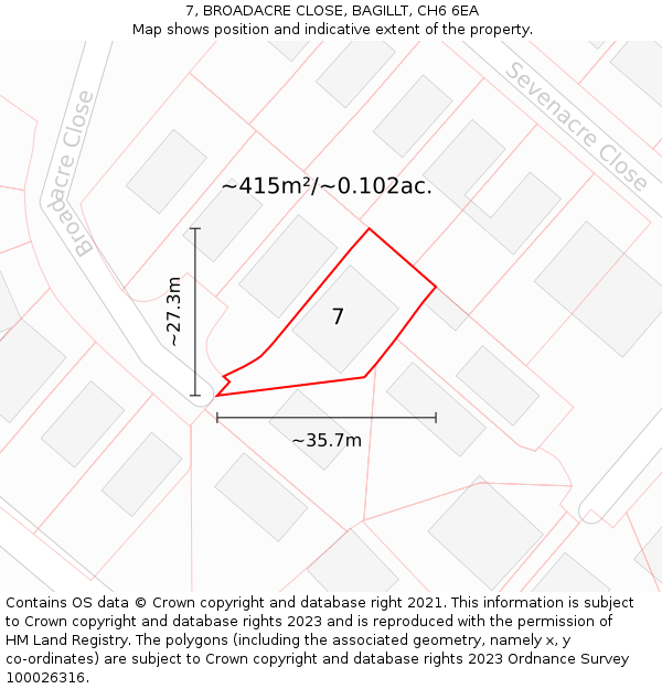 7, BROADACRE CLOSE, BAGILLT, CH6 6EA: Plot and title map