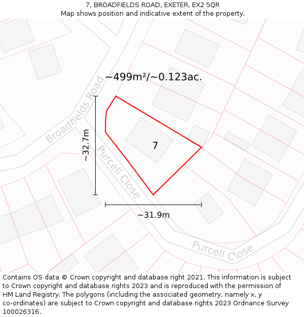 7, BROADFIELDS ROAD, EXETER, EX2 5QR: Plot and title map