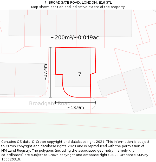 7, BROADGATE ROAD, LONDON, E16 3TL: Plot and title map