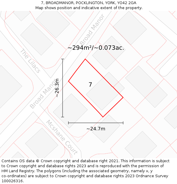 7, BROADMANOR, POCKLINGTON, YORK, YO42 2GA: Plot and title map