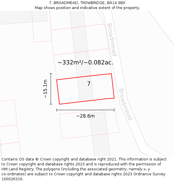 7, BROADMEAD, TROWBRIDGE, BA14 9BX: Plot and title map