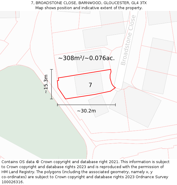 7, BROADSTONE CLOSE, BARNWOOD, GLOUCESTER, GL4 3TX: Plot and title map