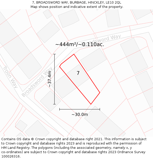 7, BROADSWORD WAY, BURBAGE, HINCKLEY, LE10 2QL: Plot and title map