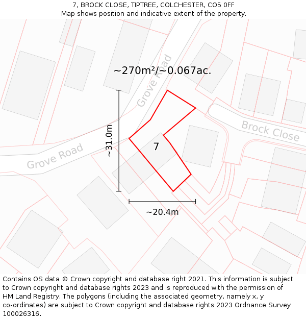 7, BROCK CLOSE, TIPTREE, COLCHESTER, CO5 0FF: Plot and title map