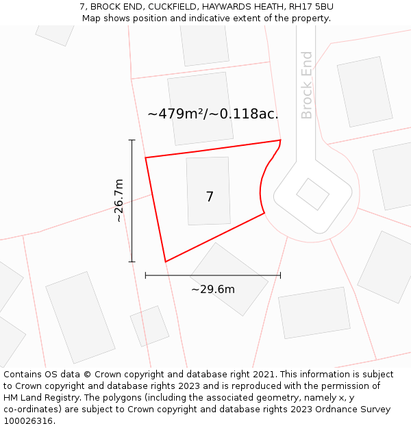 7, BROCK END, CUCKFIELD, HAYWARDS HEATH, RH17 5BU: Plot and title map