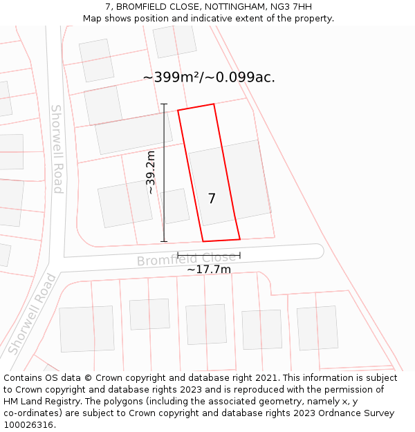 7, BROMFIELD CLOSE, NOTTINGHAM, NG3 7HH: Plot and title map