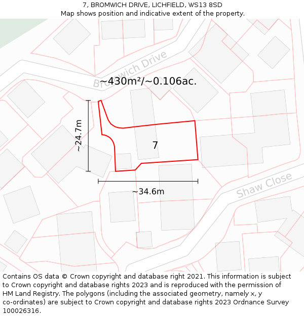 7, BROMWICH DRIVE, LICHFIELD, WS13 8SD: Plot and title map
