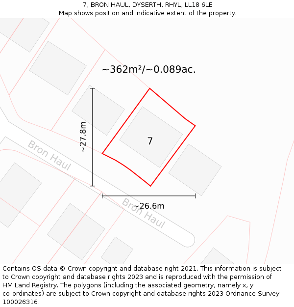 7, BRON HAUL, DYSERTH, RHYL, LL18 6LE: Plot and title map